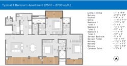 3 BHK ( 2523 Sq. Ft. , 7th Floor ) Ultra Premium Apartment for Sale in Purva Meraki