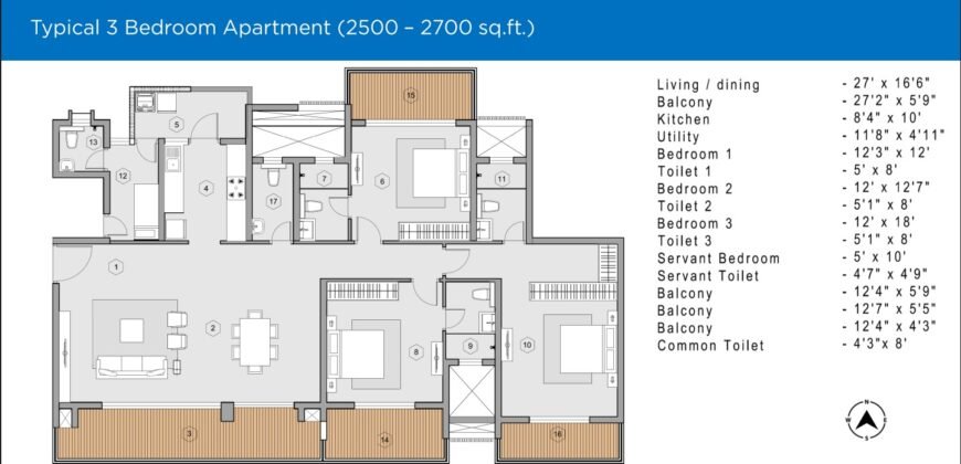 3 BHK ( 2523 Sq. Ft. , 7th Floor ) Ultra Premium Apartment for Sale in Purva Meraki