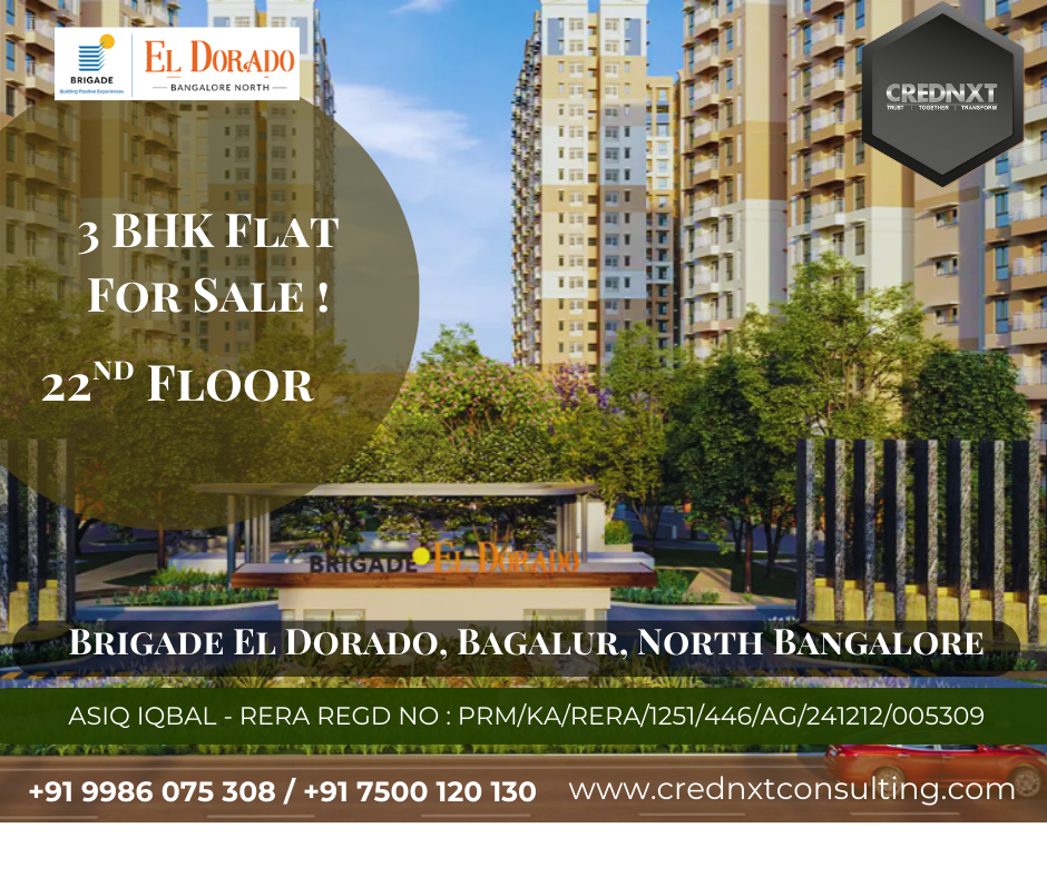 Premium 3 BHK Corner Flat for Sale at Brigade El Dorado  Emerald Tower, Bagalur, North Bangalore