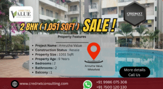 Fully Furnished 2 BHK Amrutha Value (1,051 sq. ft.) for Sale in Whitefield, Bangalore